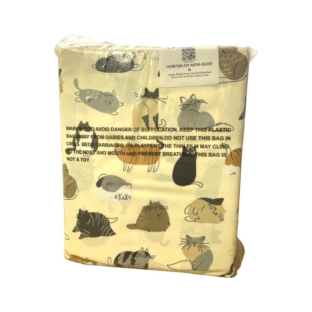 Home Reflections Double Brushed Sheet Set w/ Extra Cases Cats
